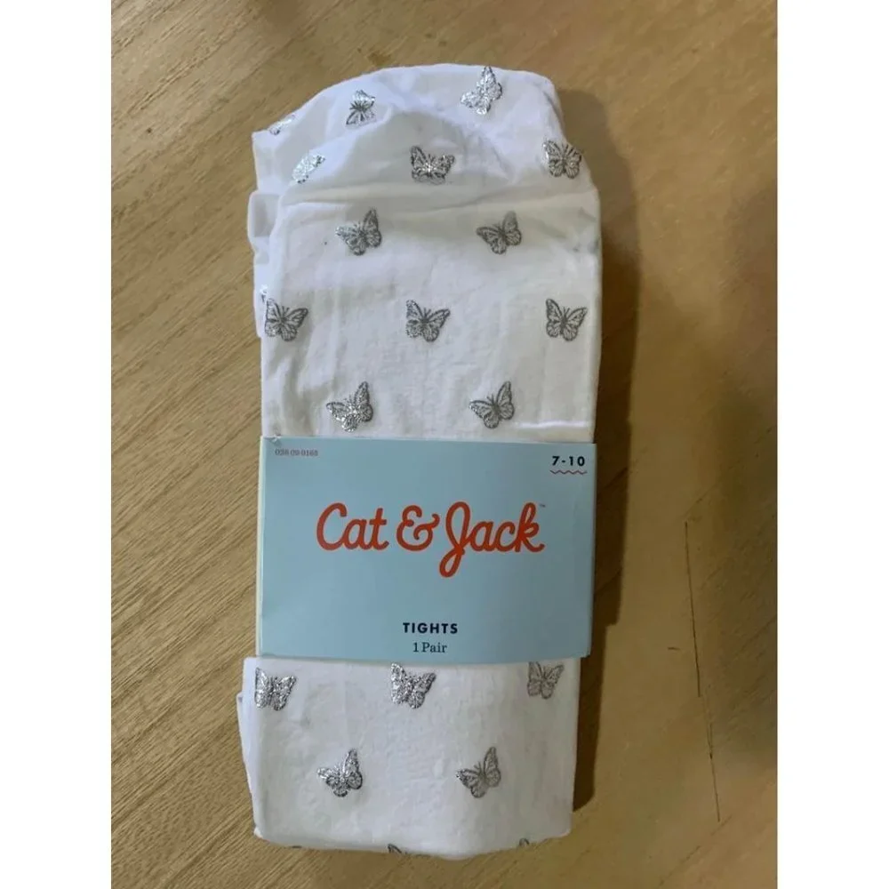 NWT Cat & Jack Girls Tights white with butterflies Size 7-10
